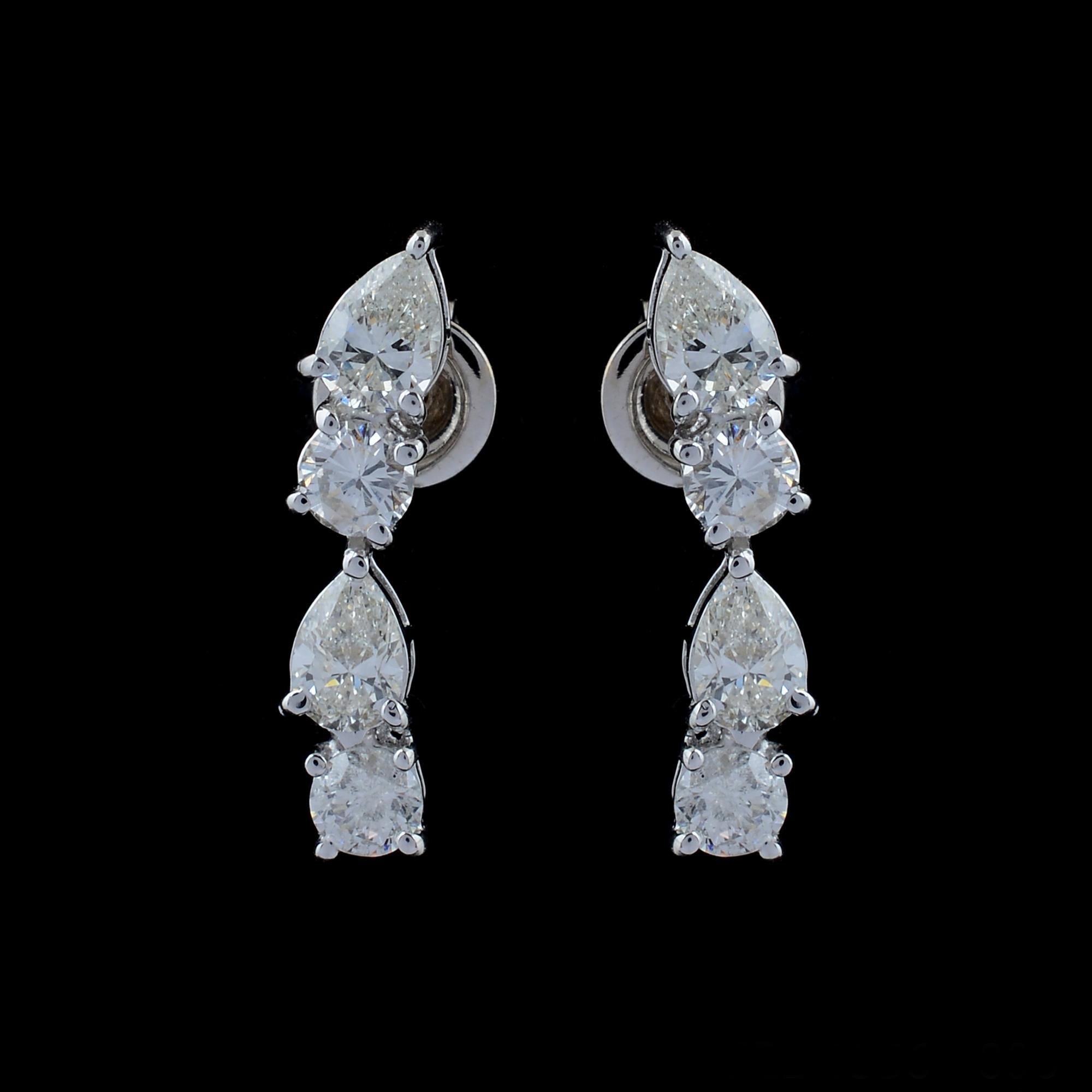 Women's 1.25 Carat Round & Pear Diamond Earrings 14 Karat White Gold Handmade Jewelry For Sale