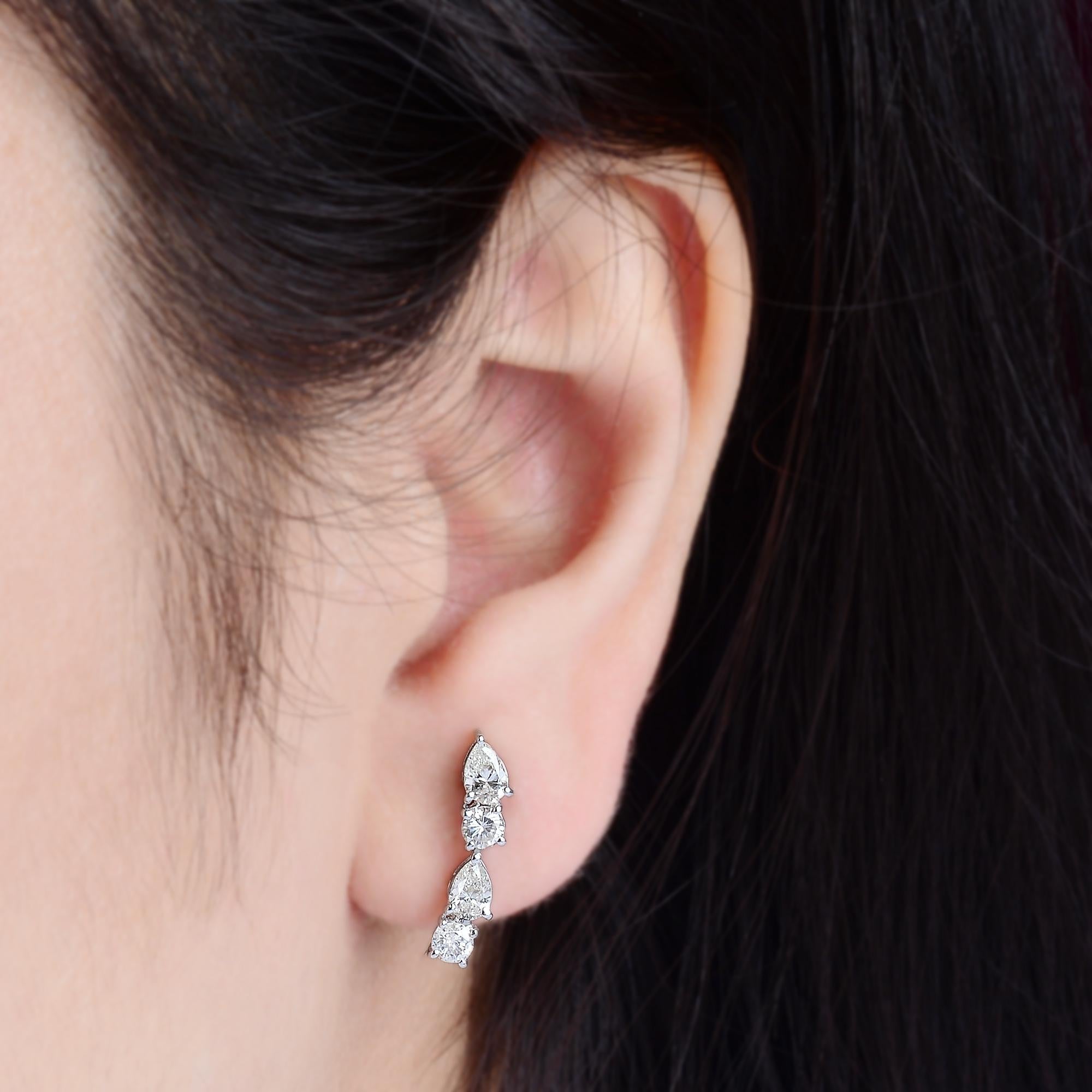 Moderne Boucles d'oreilles en or blanc 18 carats avec diamants ronds et poire de 1,25 carat en vente