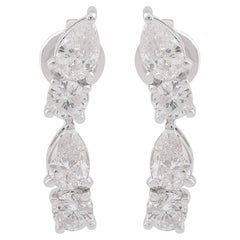 Boucles d'oreilles en or blanc 18 carats avec diamants ronds et poire de 1,25 carat