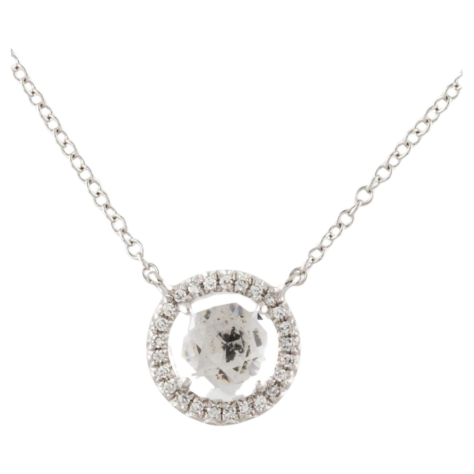 Collier à pendentif en or blanc avec topaze blanche ronde et diamants de 1,25 carat  en vente