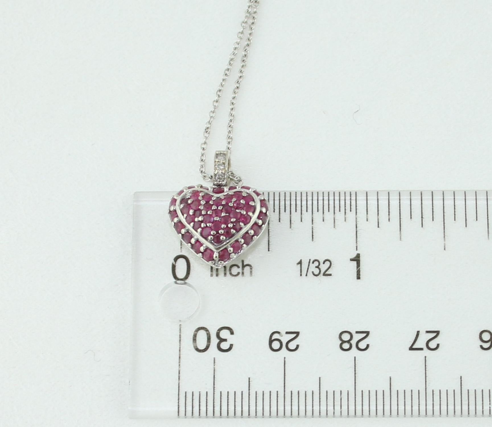 Women's 1.25 Carat Ruby and Diamond Gold Heart Pendant Necklace For Sale