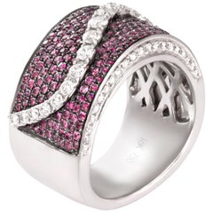 1.25 Carat Ruby Diamond Band 18 Karat White Gold Cocktail Ring