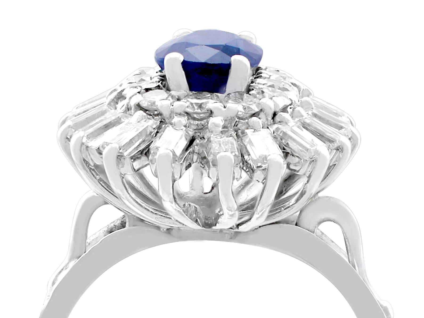 Oval Cut 1.25 Carat Sapphire and 1.15 Carat Diamond White Gold Cocktail Ring For Sale