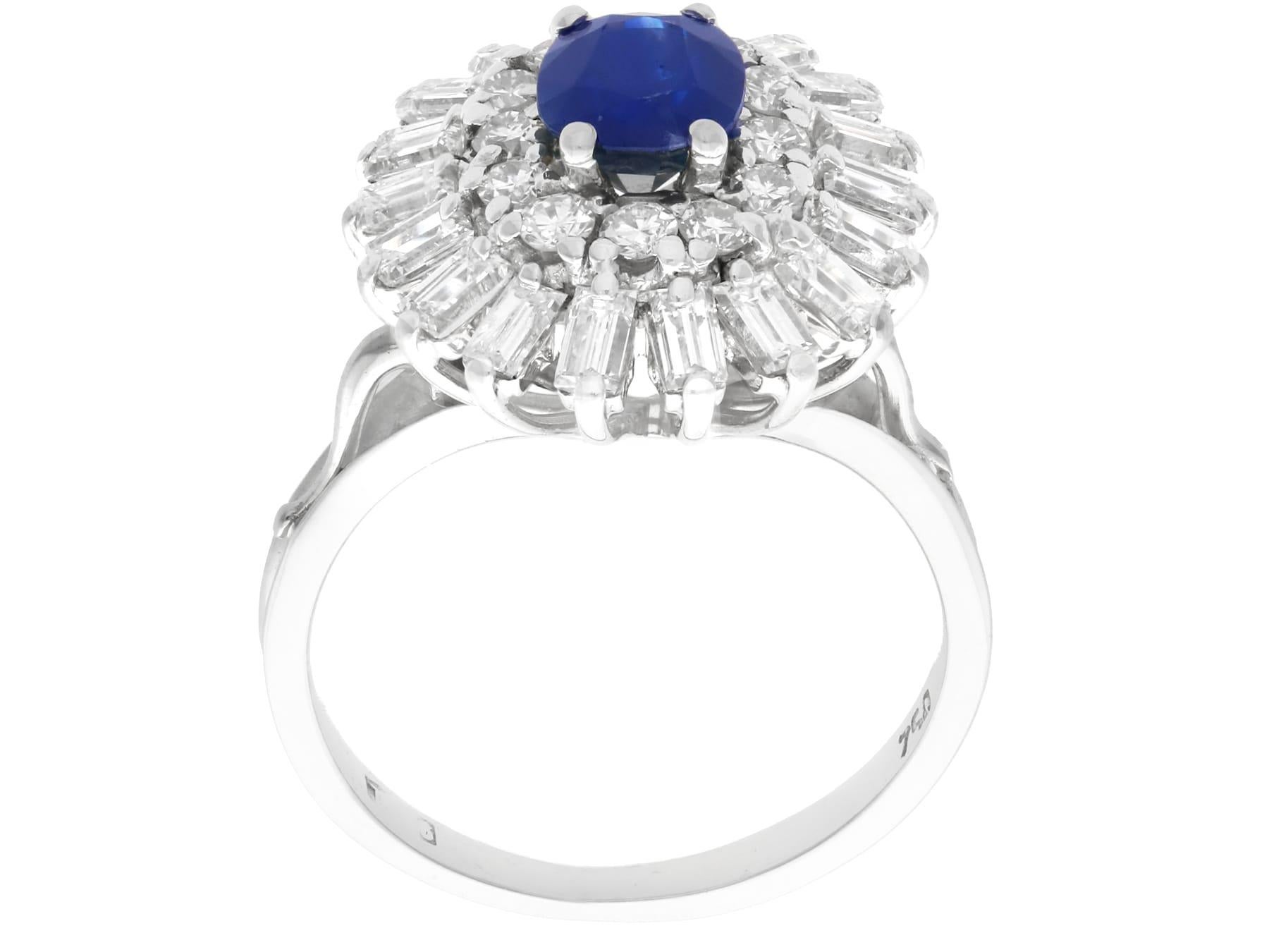 1.25 Carat Sapphire and 1.15 Carat Diamond White Gold Cocktail Ring For Sale 1