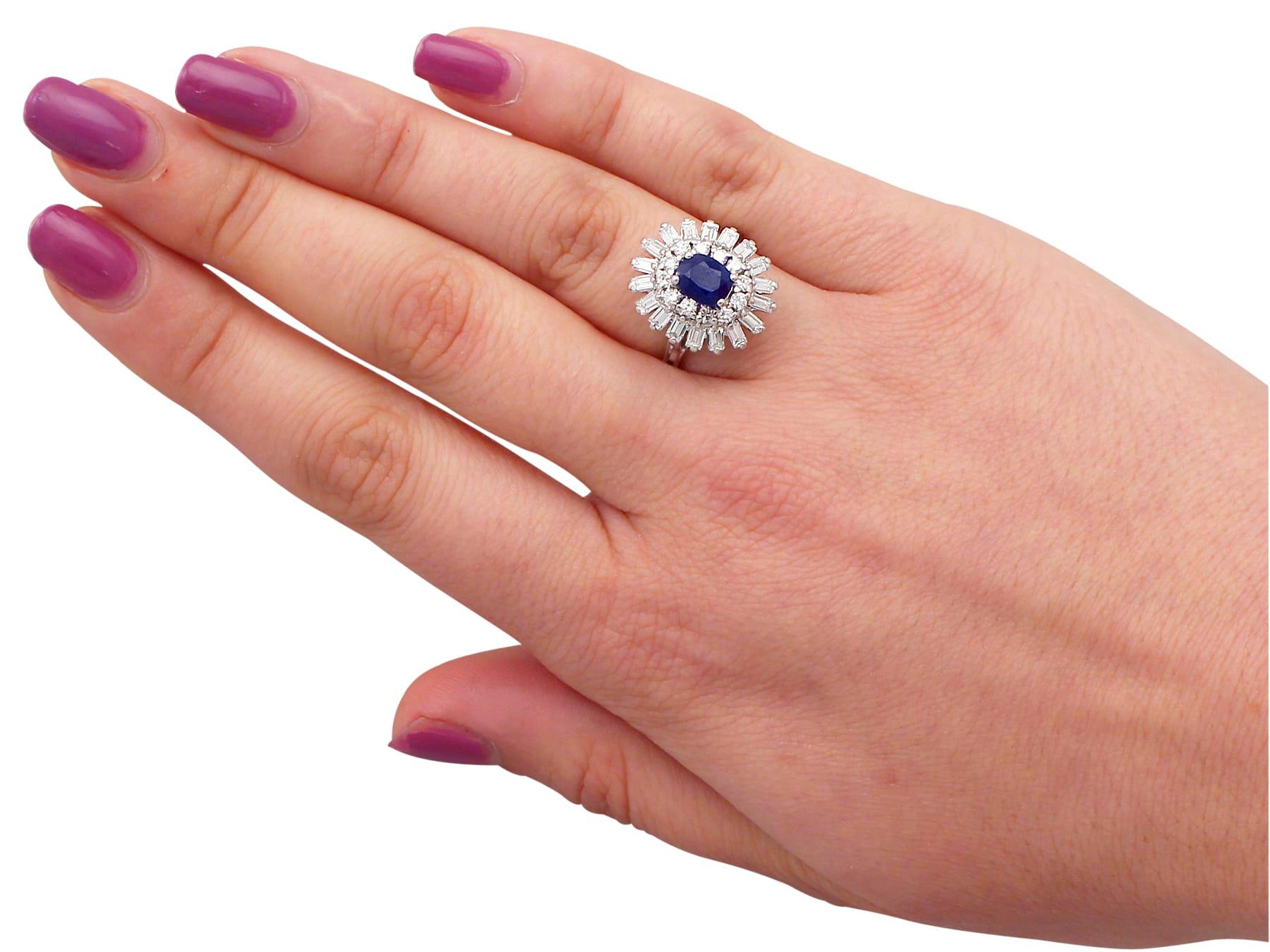 1.25 Carat Sapphire and 1.15 Carat Diamond White Gold Cocktail Ring For Sale 2
