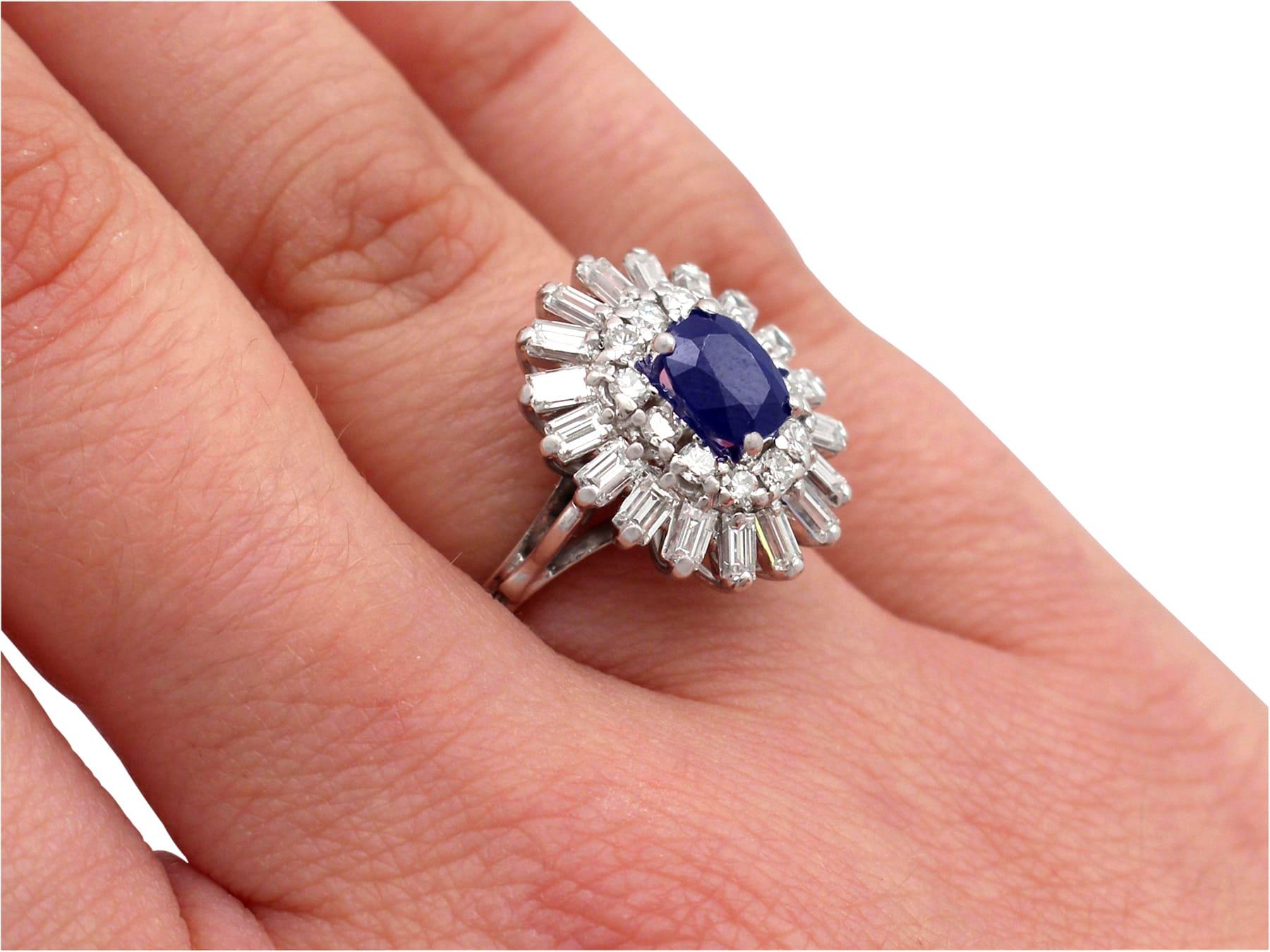 1.25 Carat Sapphire and 1.15 Carat Diamond White Gold Cocktail Ring For Sale 3