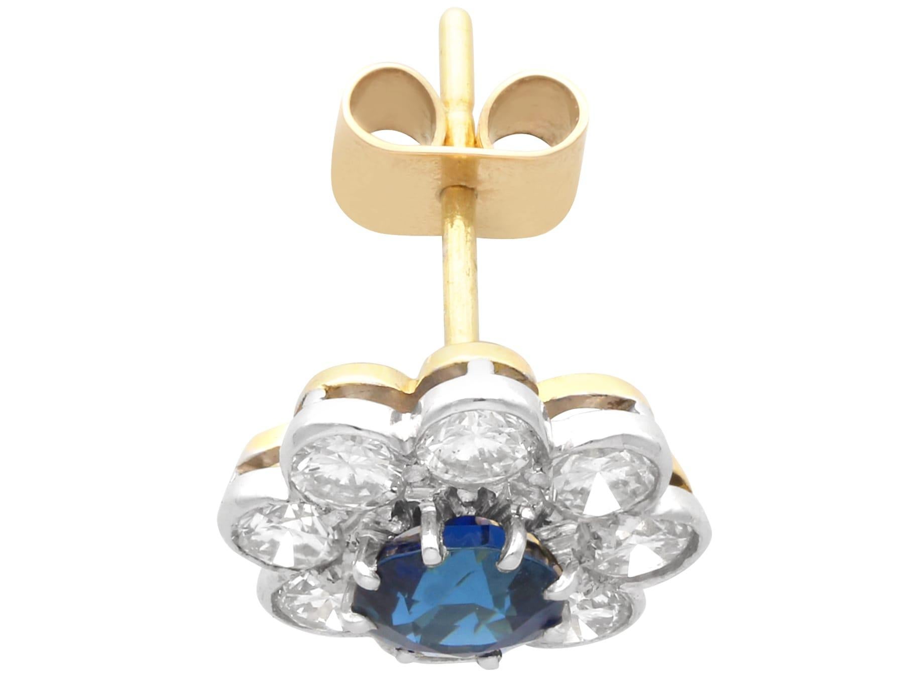 1.25 Carat Sapphire and 1.70 Carat Diamond, 18k Yellow Gold Cluster Earrings For Sale 1