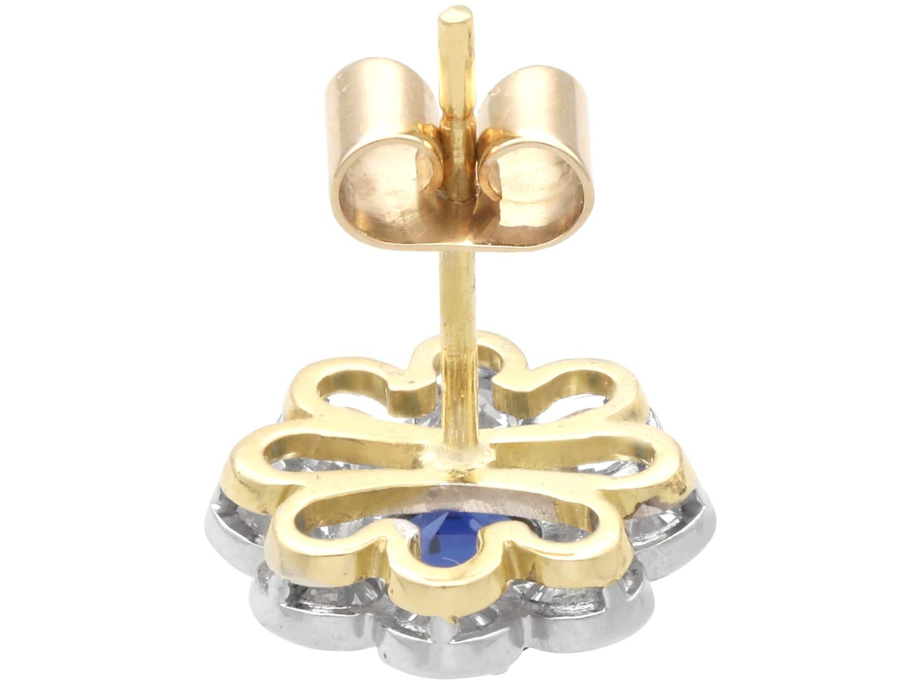 1.25 Carat Sapphire and 1.70 Carat Diamond, 18k Yellow Gold Cluster Earrings For Sale 2