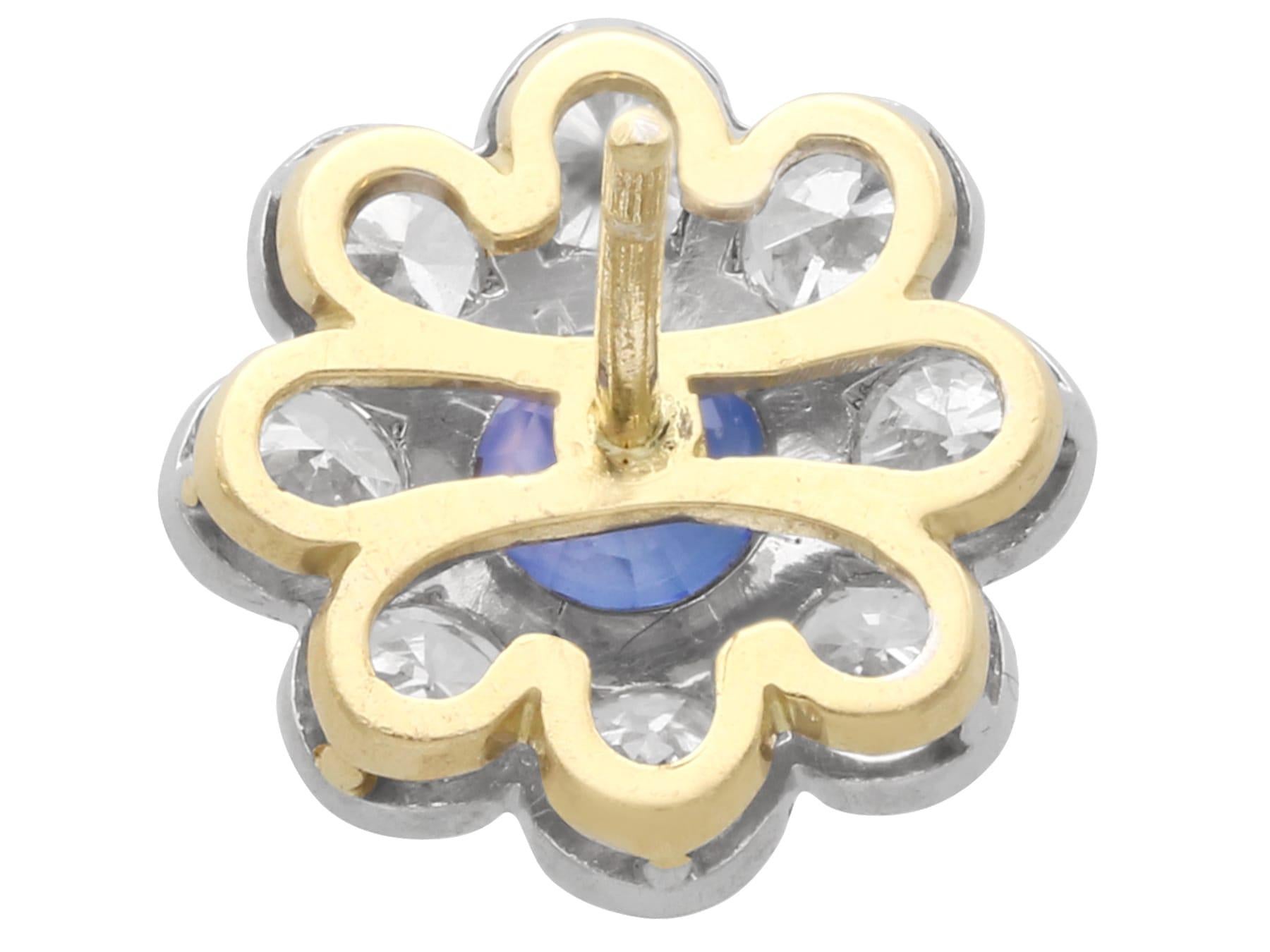 1.25 Carat Sapphire and 1.70 Carat Diamond, 18k Yellow Gold Cluster Earrings For Sale 3