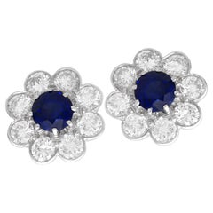 1,25 Karat Saphir und 1,70 Karat Diamant, Cluster-Ohrringe aus 18 Karat Gelbgold