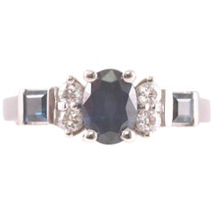 1.25 Carat Sapphire Diamond Ring 14 Karat White Gold