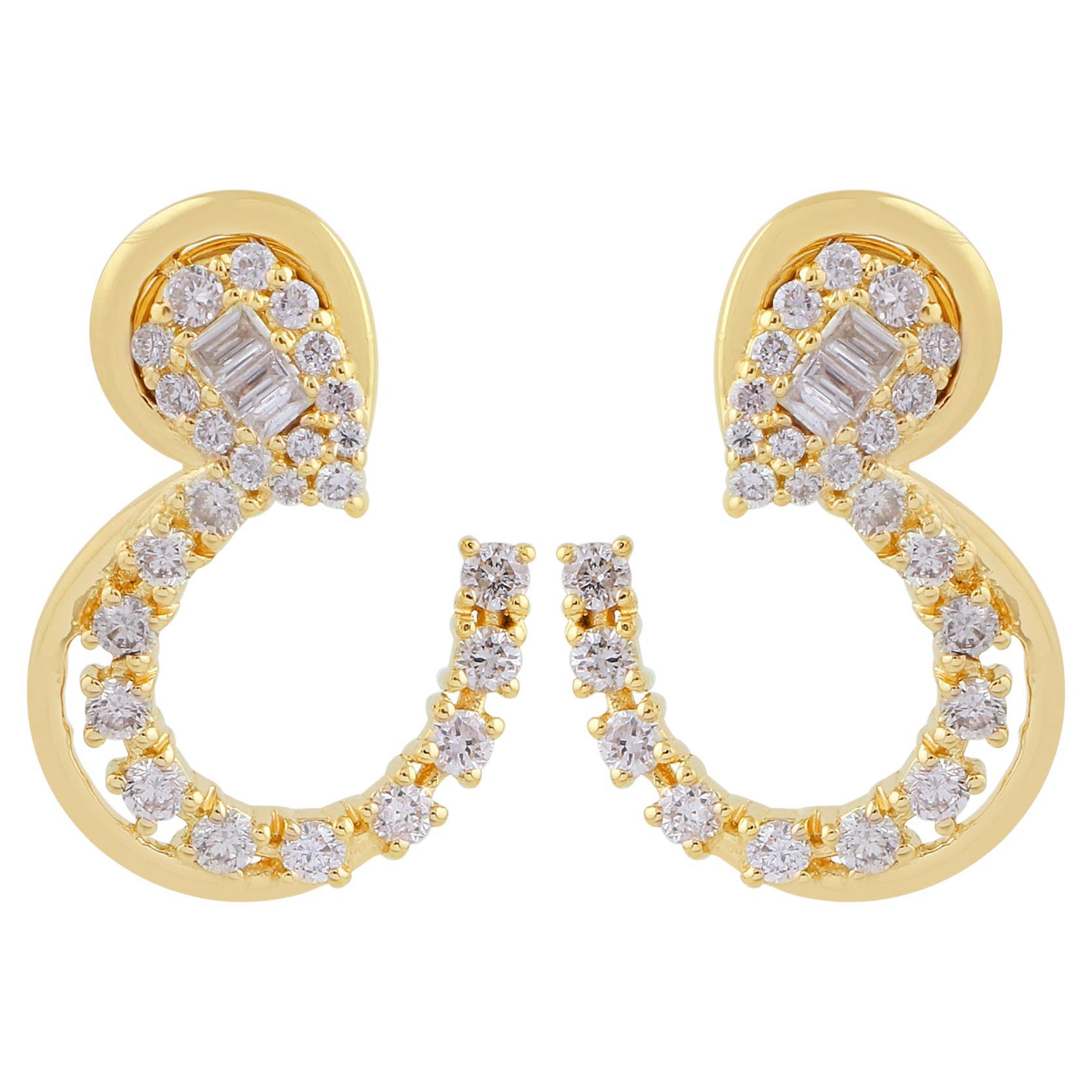 1.25 Carat SI Clarity HI Color Baguette Diamond Earrings 18 Karat Yellow Gold For Sale