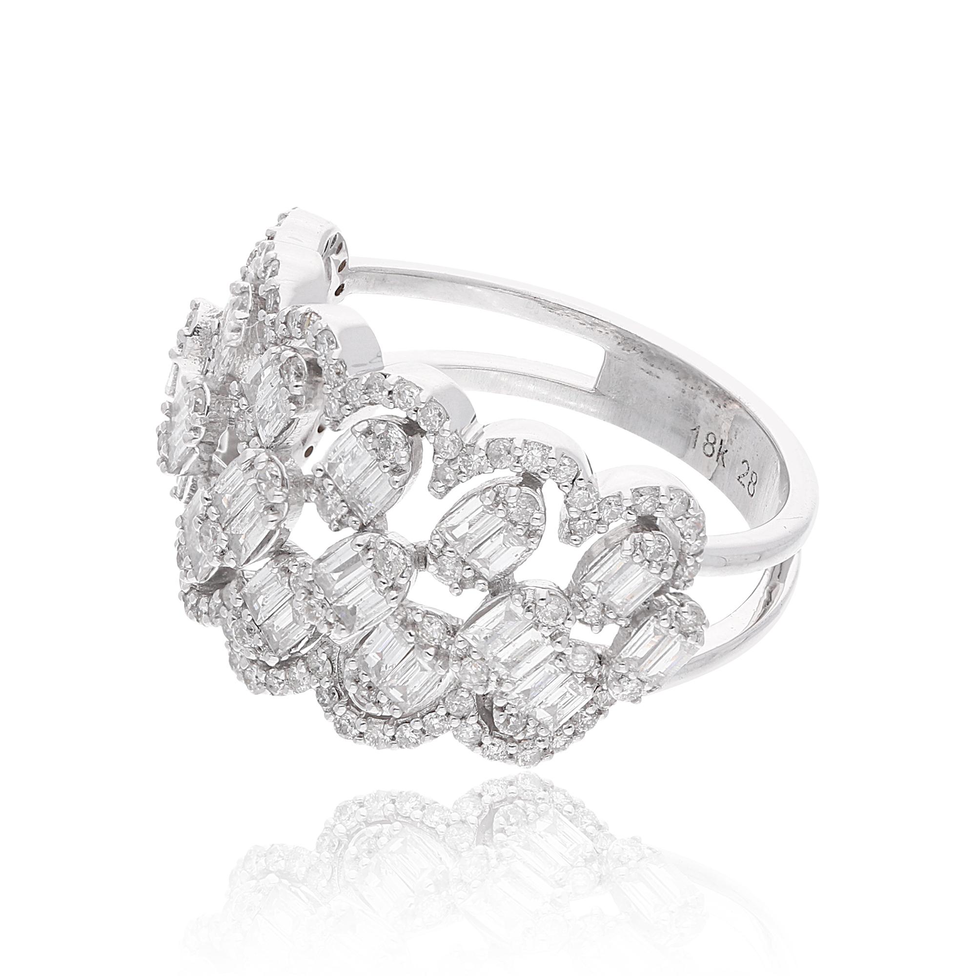 Modern 1.25 Carat SI Clarity HI Color Baguette Round Diamond Ring 18 Karat White Gold For Sale