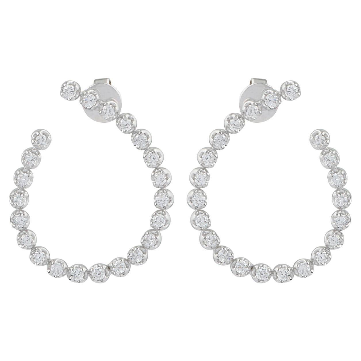 1.25 Carat SI Clarity HI Color Diamond Hoop Earrings 14 Karat White Gold Jewelry For Sale