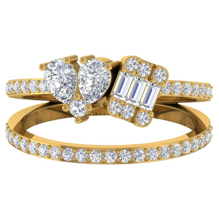 Bague en or jaune 18 carats avec diamants taille poire baguette de 1,25 carat de pureté SI