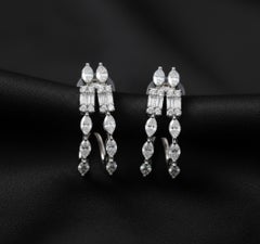 1.25 Carat SI/H Marquise Baguette Diamond Huggie Earrings 18 Karat White Gold