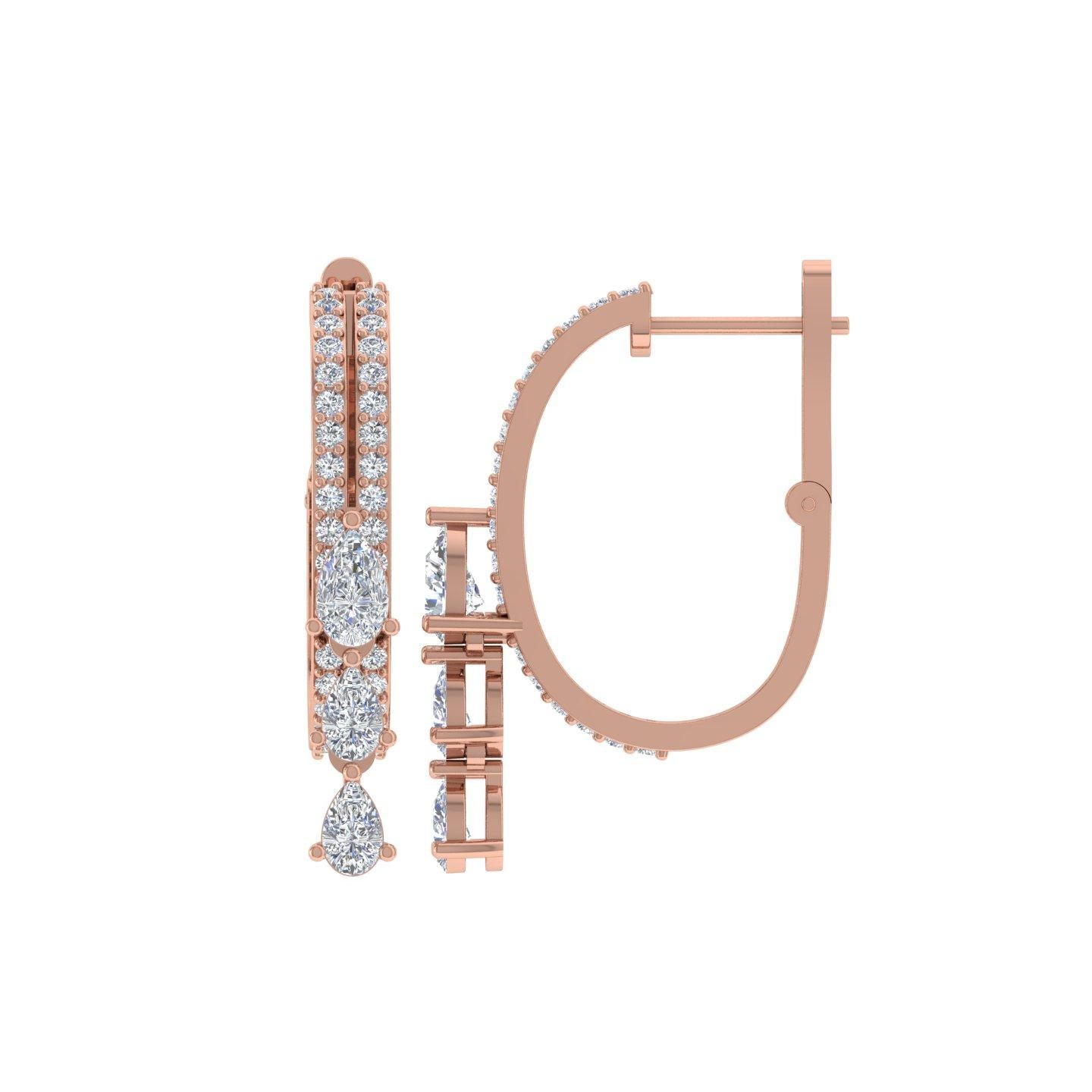 Modern 1.25 Carat SI/H Pear Round Brilliant Cut Diamond Earrings 14 Karat Rose Gold For Sale