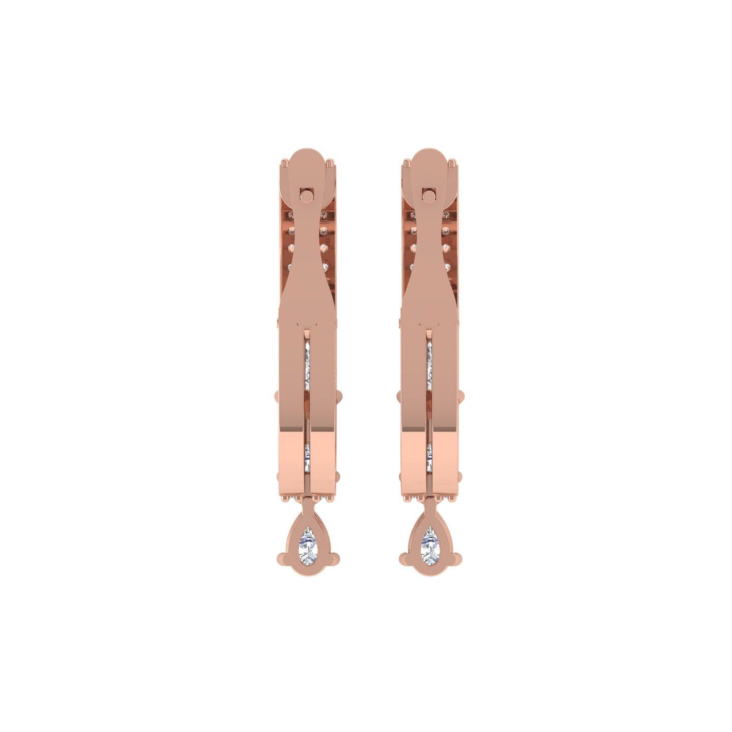 Pear Cut 1.25 Carat SI/H Pear Round Brilliant Cut Diamond Earrings 14 Karat Rose Gold For Sale