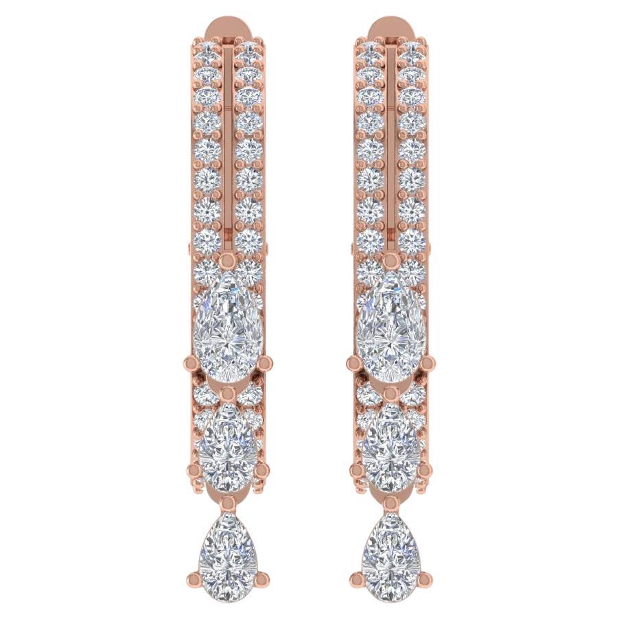 1.25 Carat SI/H Pear Round Brilliant Cut Diamond Earrings 14 Karat Rose Gold