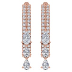 Orecchini di diamanti da 1,25 carati SI/H Pear Round Brilliante Cut Oro rosa 14 carati