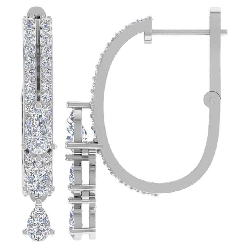 Pendientes de diamantes talla brillante redonda pera SI/H de 1,25 quilates y 14 quilates de oro blanco