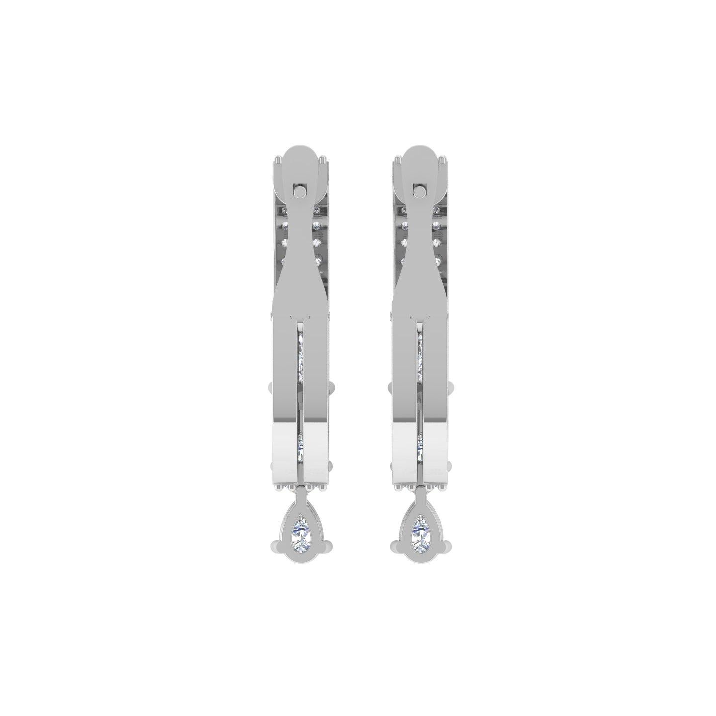 Modern 1.25 Carat SI/H Pear Round Brilliant Cut Diamond Earrings 18 Karat White Gold For Sale