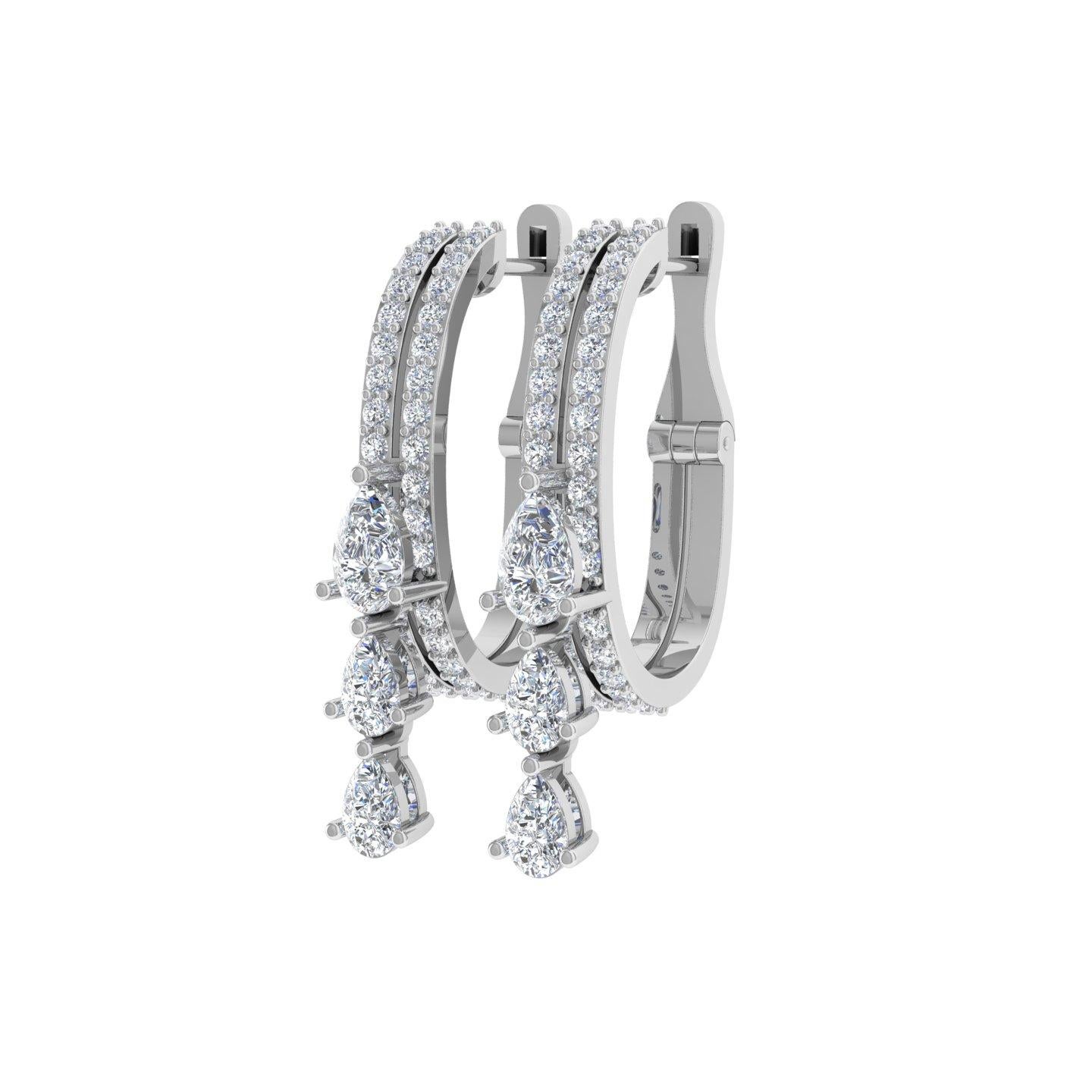 Pear Cut 1.25 Carat SI/H Pear Round Brilliant Cut Diamond Earrings 18 Karat White Gold For Sale