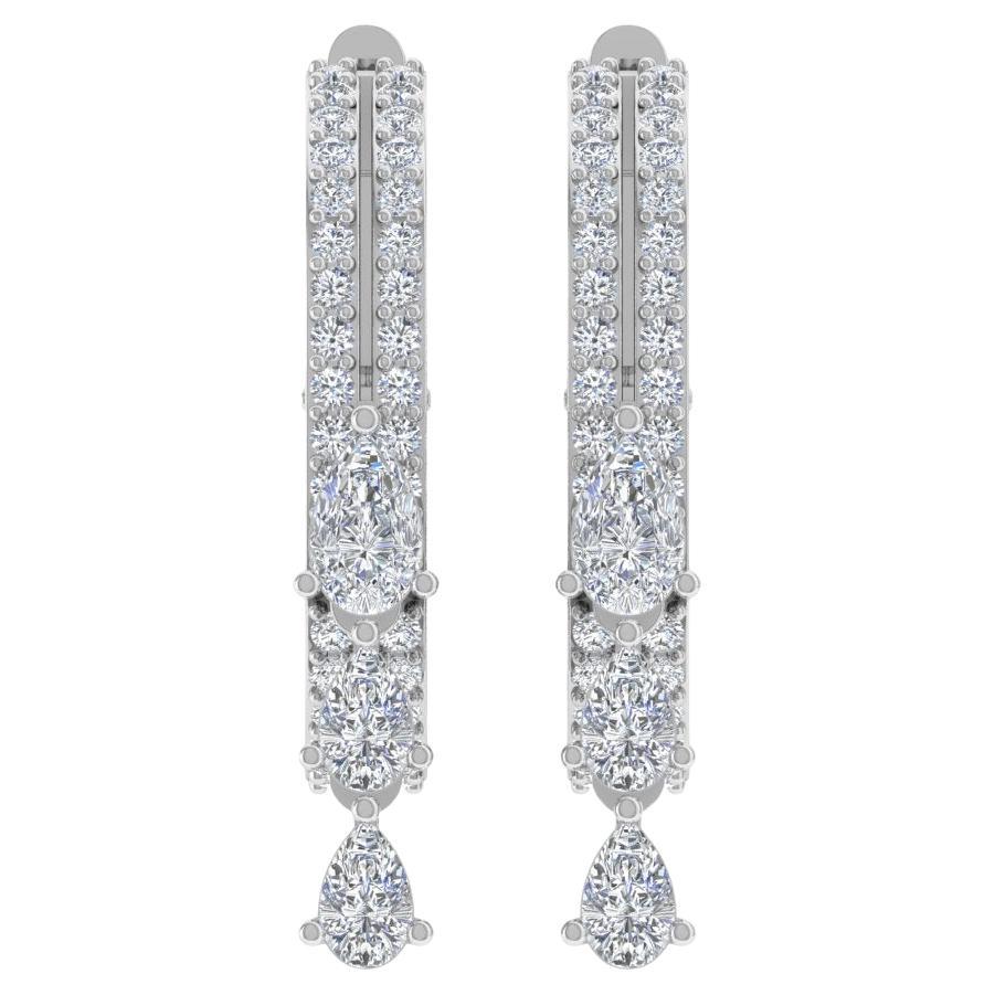 Pendientes de diamantes talla brillante redonda pera SI/H de 1,25 quilates y 18 quilates de oro blanco