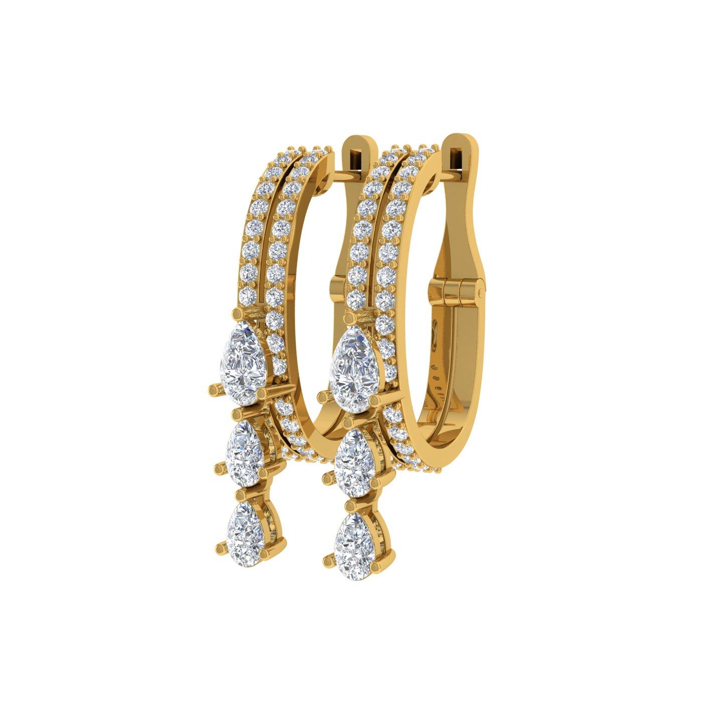 Moderno Orecchini di diamanti da 1,25 carati SI/H Pear Round Brilliante Cut Oro giallo 18 carati in vendita