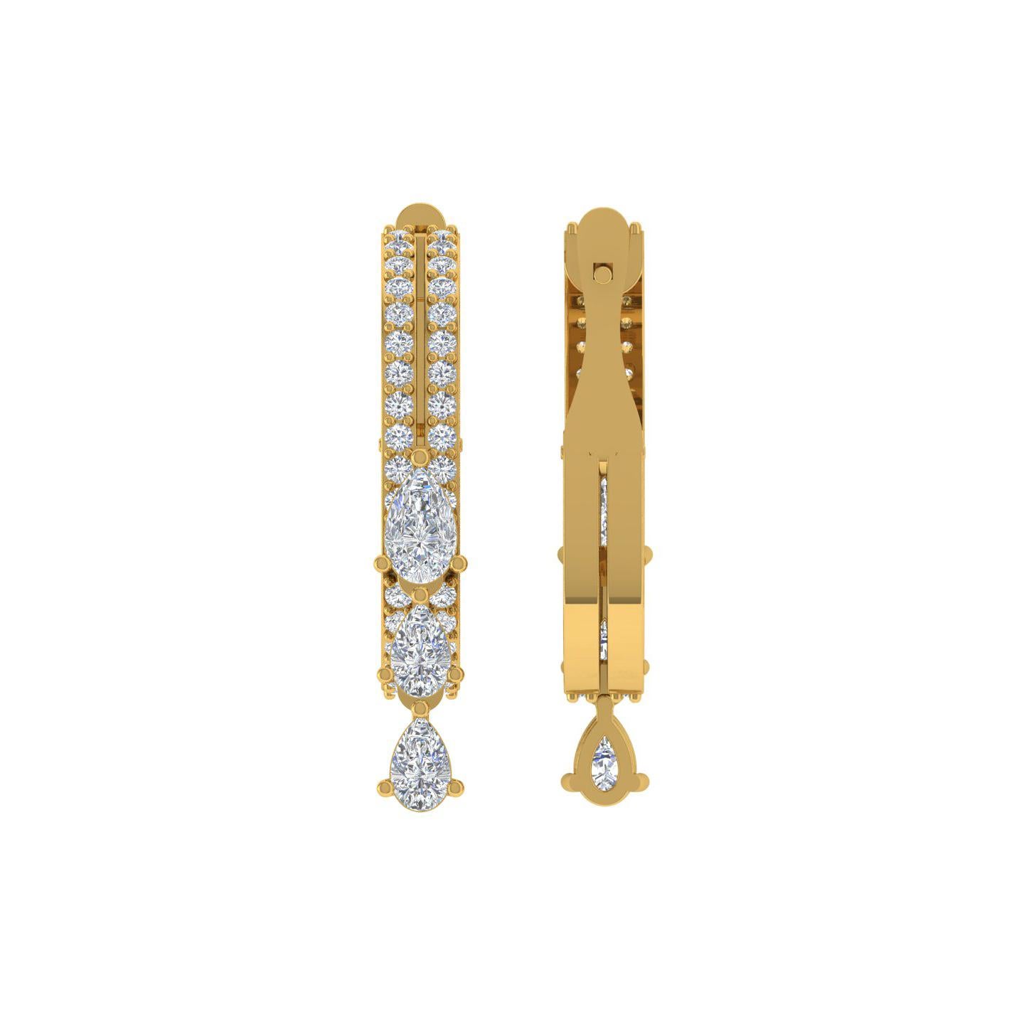 Orecchini di diamanti da 1,25 carati SI/H Pear Round Brilliante Cut Oro giallo 18 carati In condizioni Nuovo in vendita a Diera, Dubai