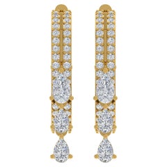 1.25 Carat SI/H Pear Round Brilliant Cut Diamond Earrings 18 Karat Yellow Gold