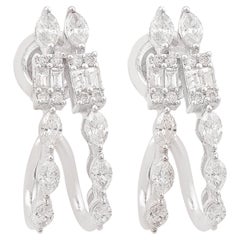 1.25 Carat SI/HI Marquise Baguette Diamond Hoop Earrings 18 Karat White Gold