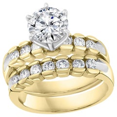 1.25 Carat Solitaire Round Center Diamond Engagement 14 Yellow Gold Ring + Band