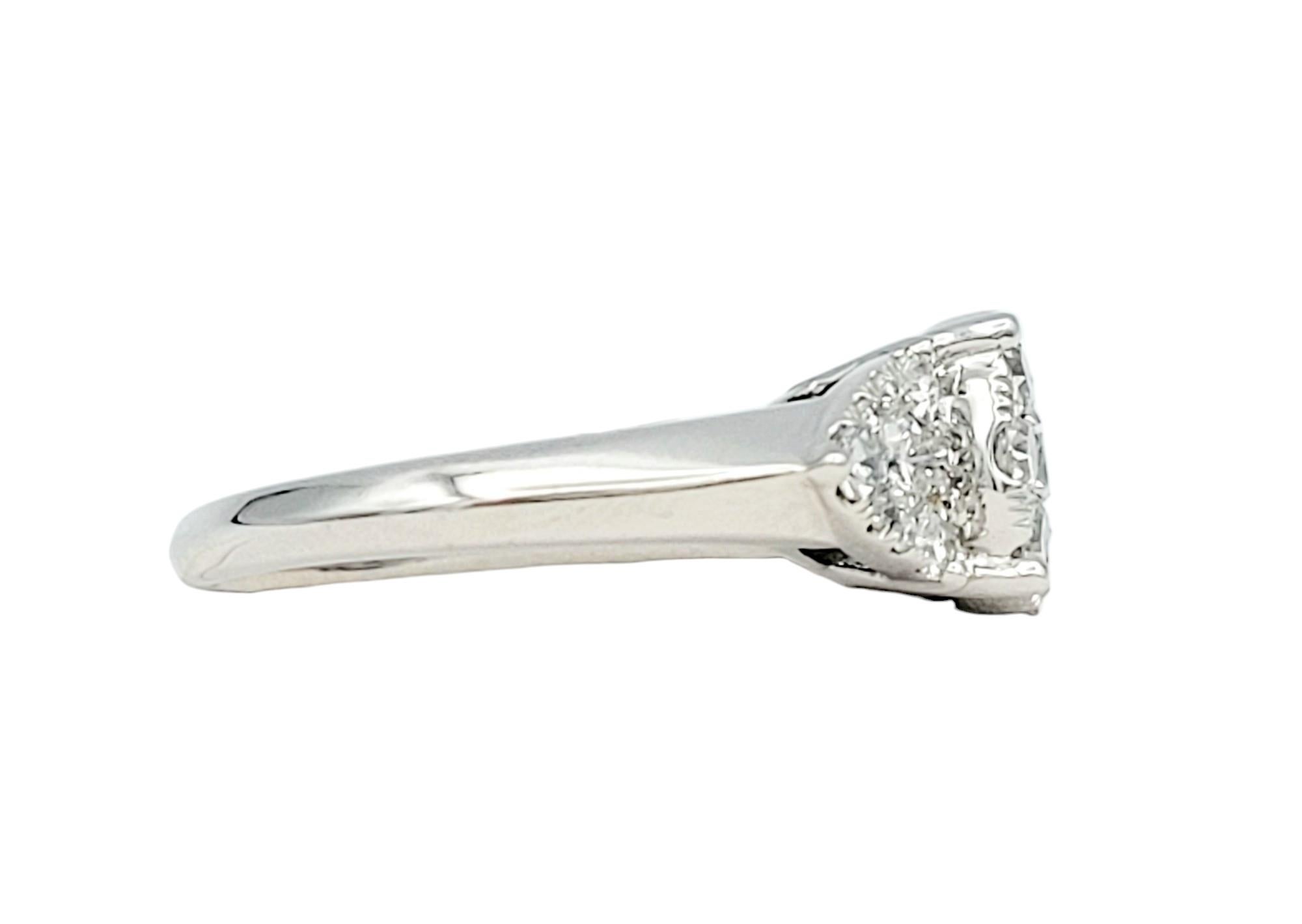 Round Cut 1.25 Carat Total Clustered Diamond Ring Set in Polished 14 Karat White Gold For Sale