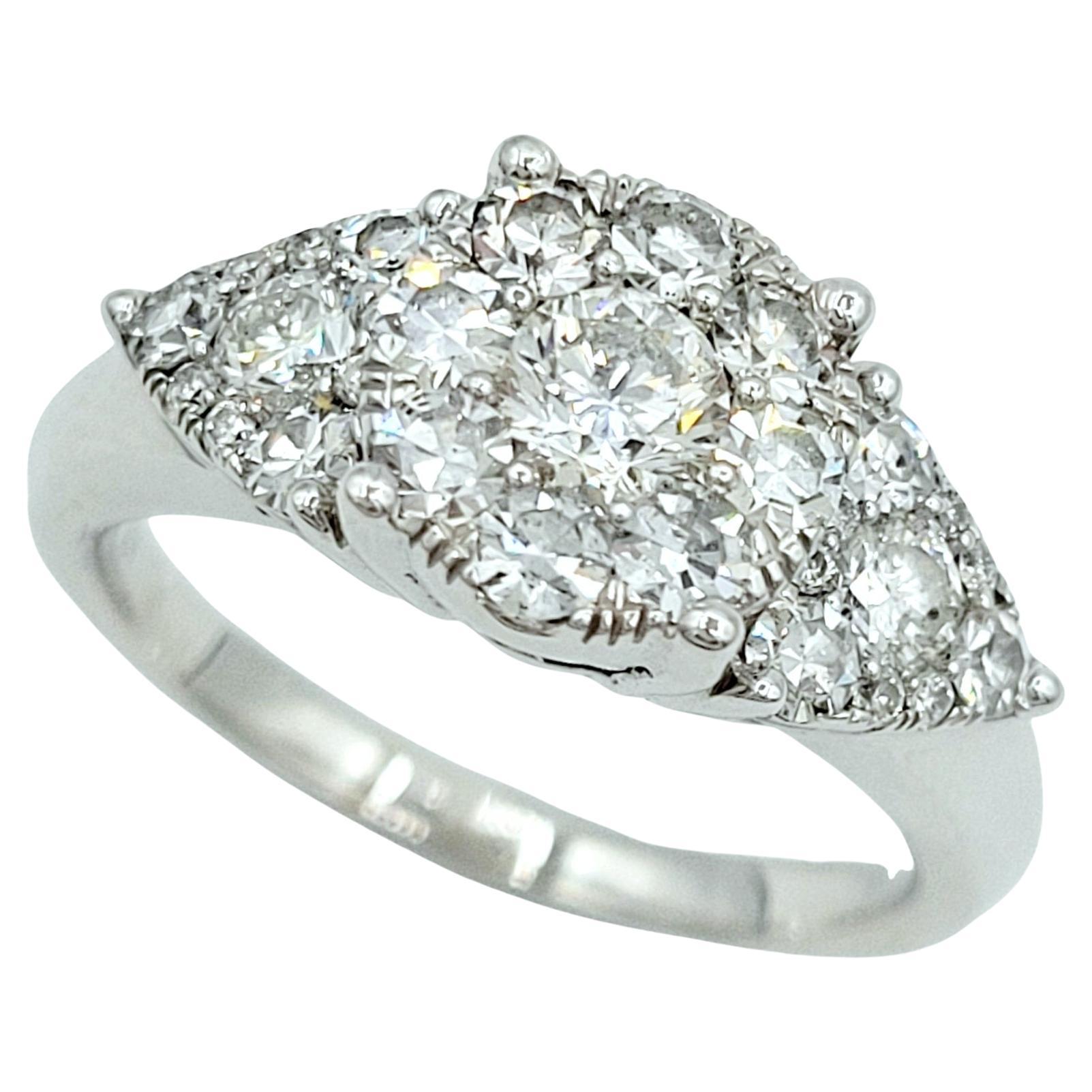 1.25 Carat Total Clustered Diamond Ring Set in Polished 14 Karat White Gold For Sale