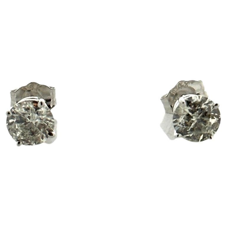 1.25 Carat Total Natural Round Diamond Studs in 14K White Gold For Sale