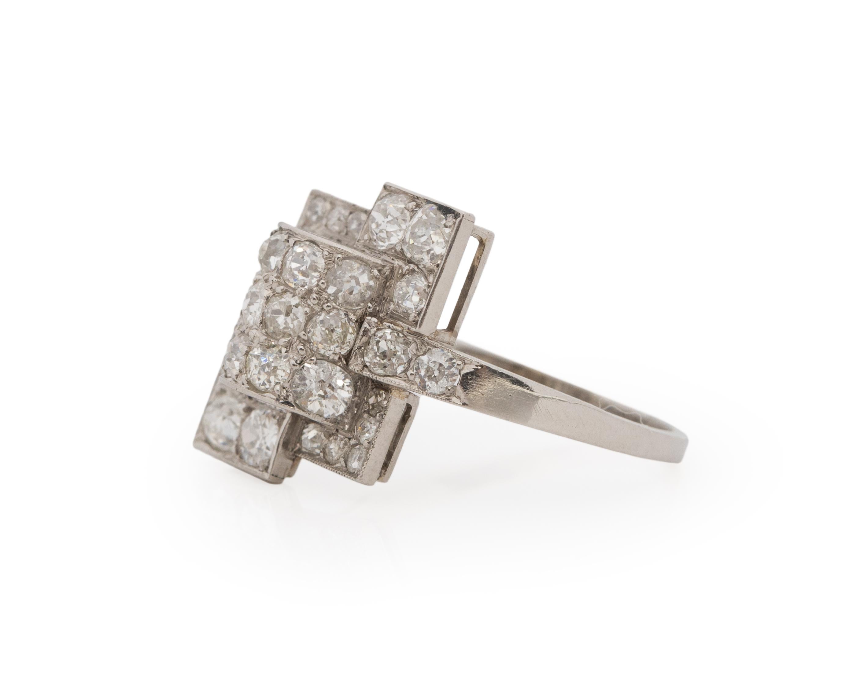 Old European Cut 1.25 Carat Total Weight Art Deco Diamond Platinum Engagement Ring