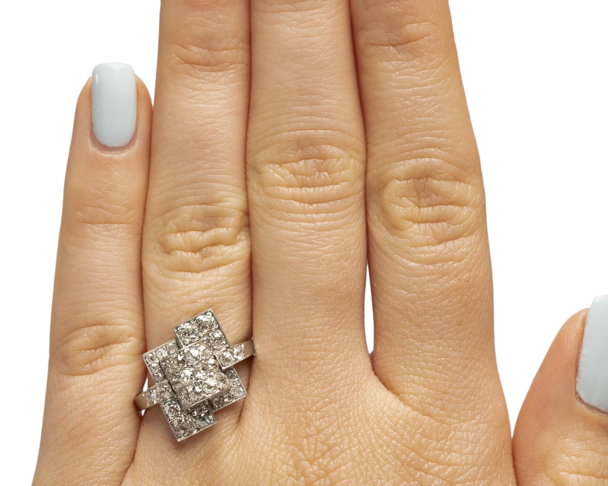 1.25 Carat Total Weight Art Deco Diamond Platinum Engagement Ring 2