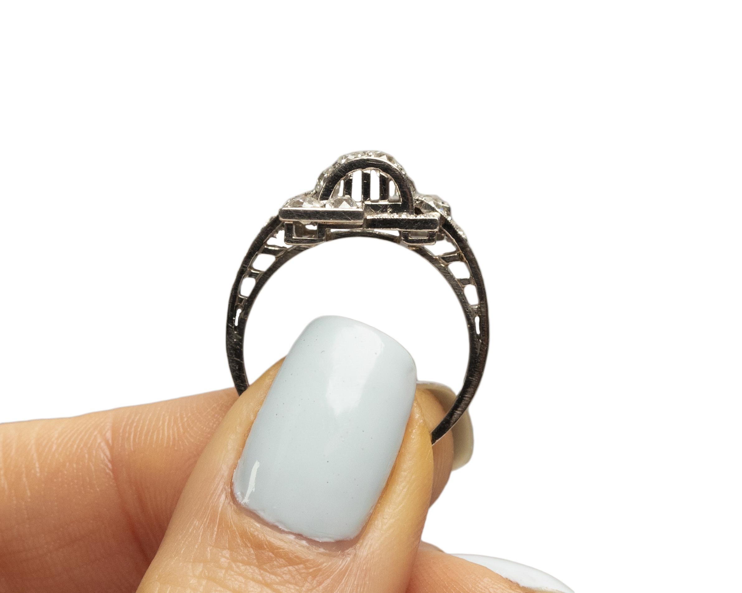 1.25 Carat Total Weight Art Deco Diamond Platinum Engagement Ring 3
