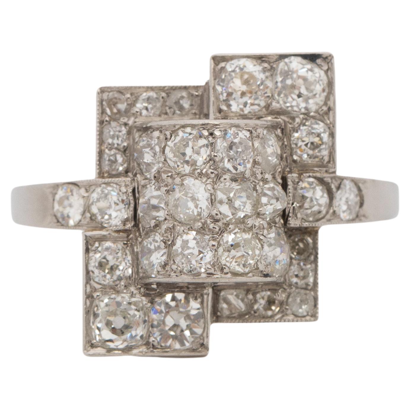 1.25 Carat Total Weight Art Deco Diamond Platinum Engagement Ring