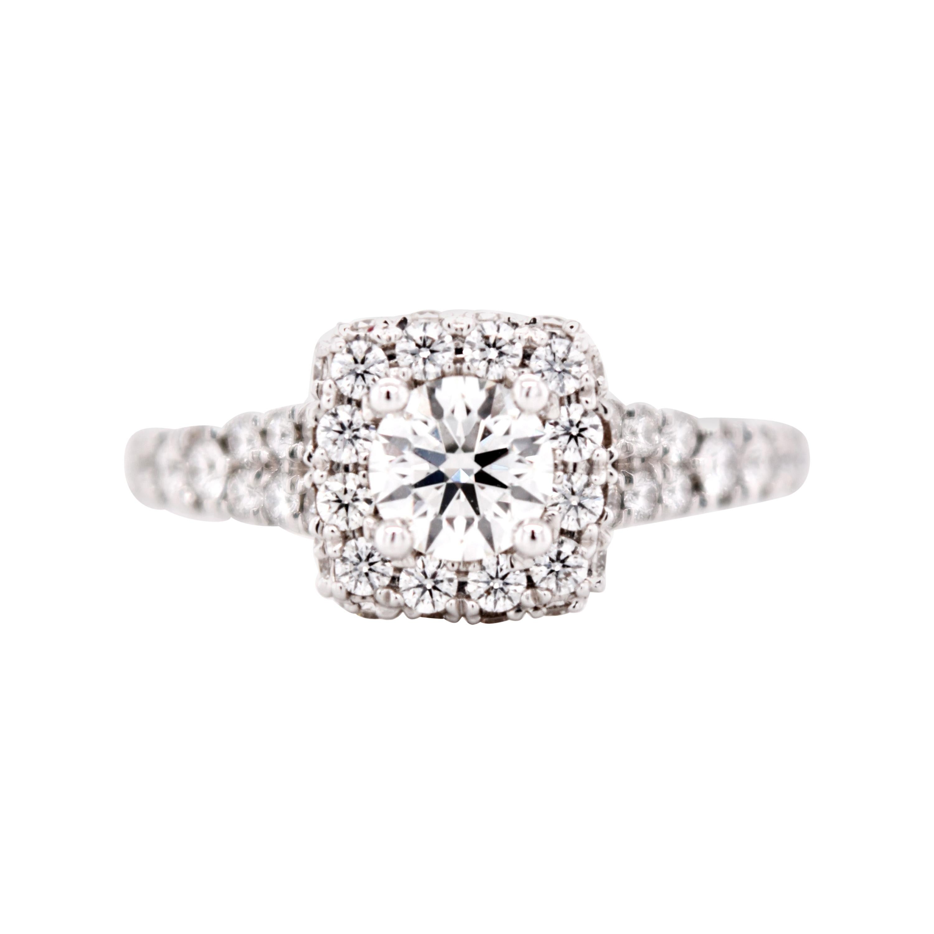 1.25 Carat Total Weight Round Diamond Engagement Ring with Diamond Halo For Sale