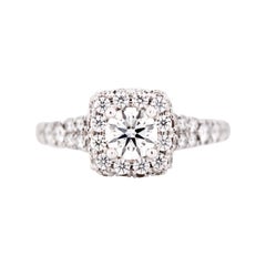 Used 1.25 Carat Total Weight Round Diamond Engagement Ring with Diamond Halo