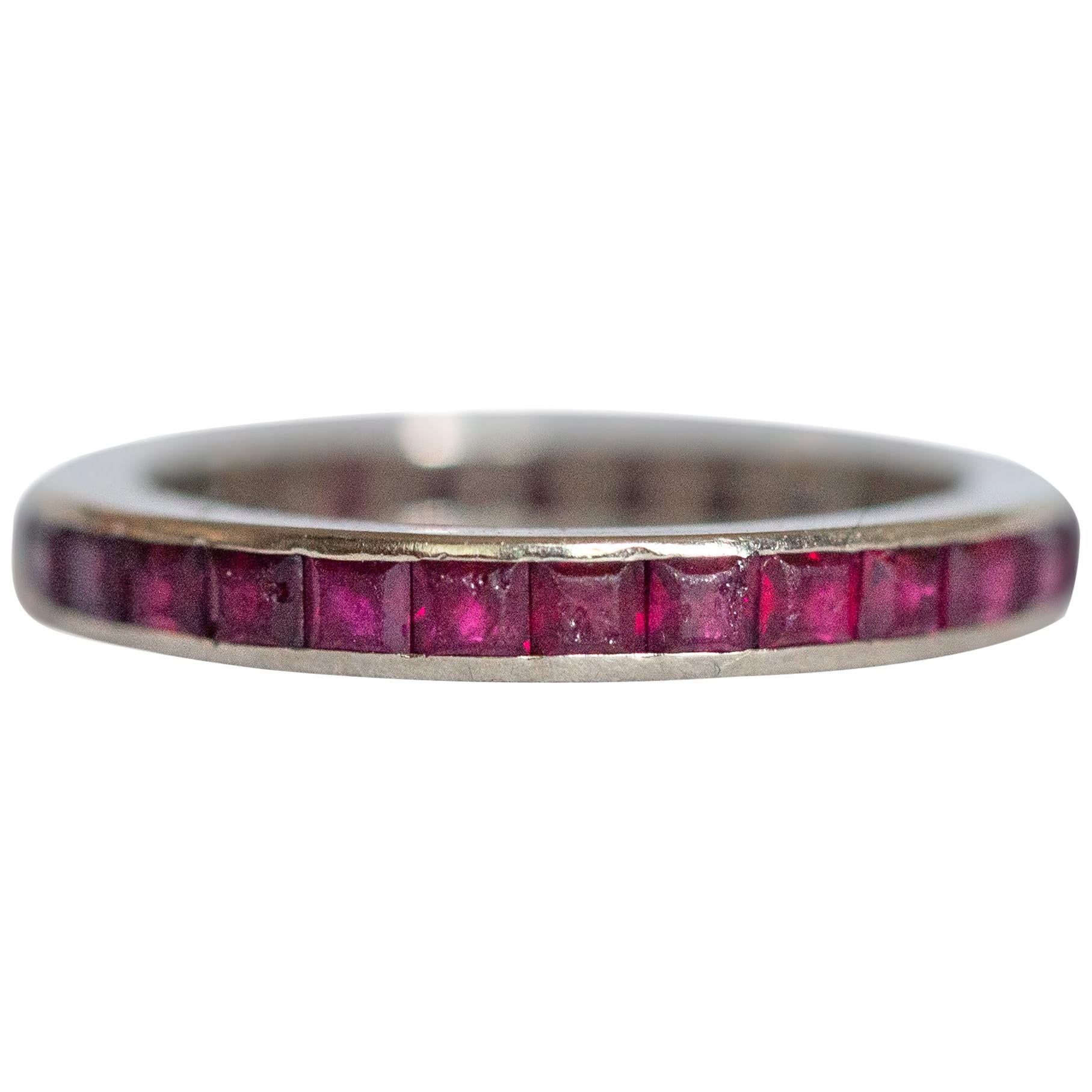 1.25 Carat Total Weight Ruby White Gold Wedding Band For Sale