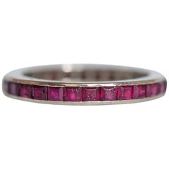 Vintage 1.25 Carat Total Weight Ruby White Gold Wedding Band