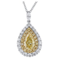 1.25 Carat Total Weight Yellow Pear and Diamond Halo Pendant in 18k Gold
