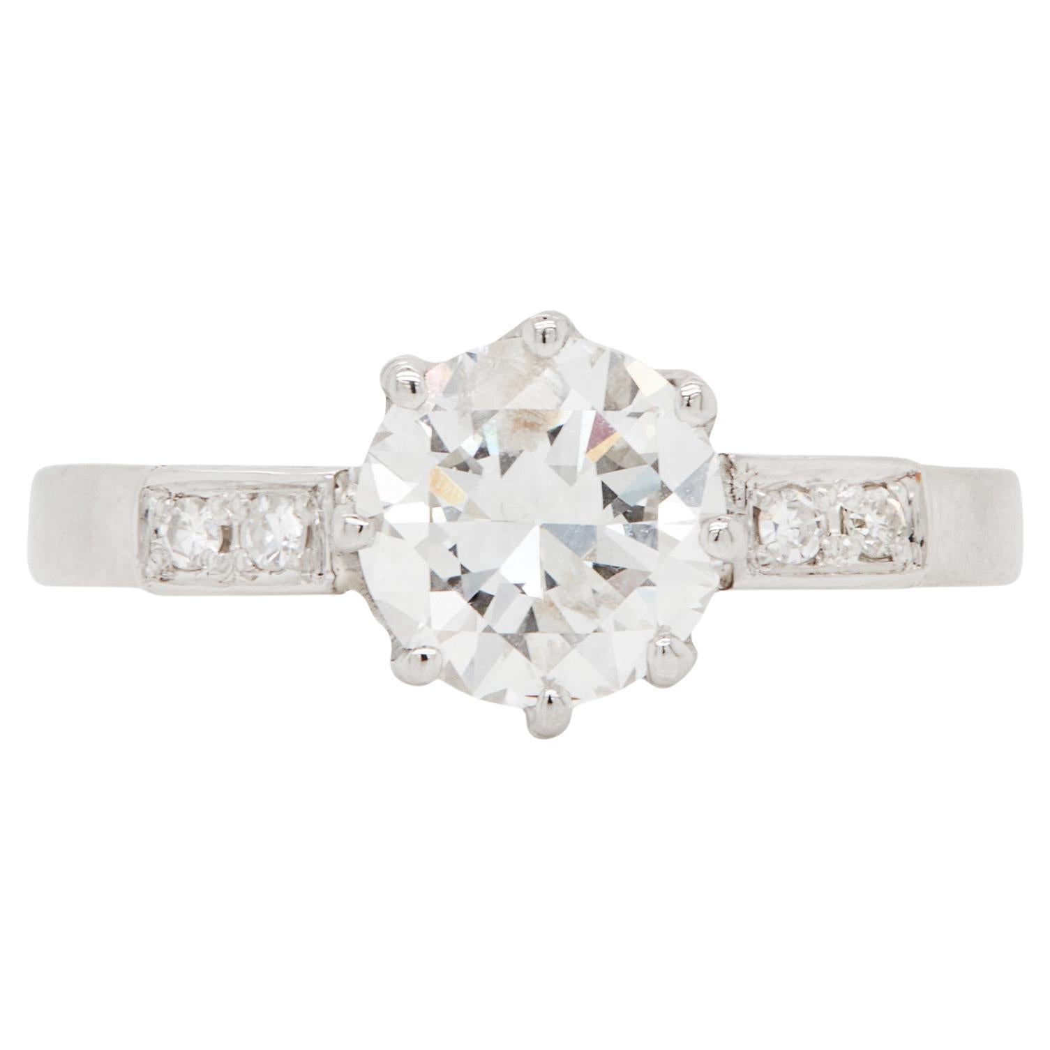 1.25 Carat Transitional Cut Diamond and Platinum Engagement Ring, circa 1920s For Sale
