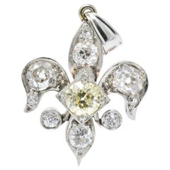 1.25 Carat Victorian Fancy Yellow Diamond Platinum Gold Fleur-de-Lis Pendant