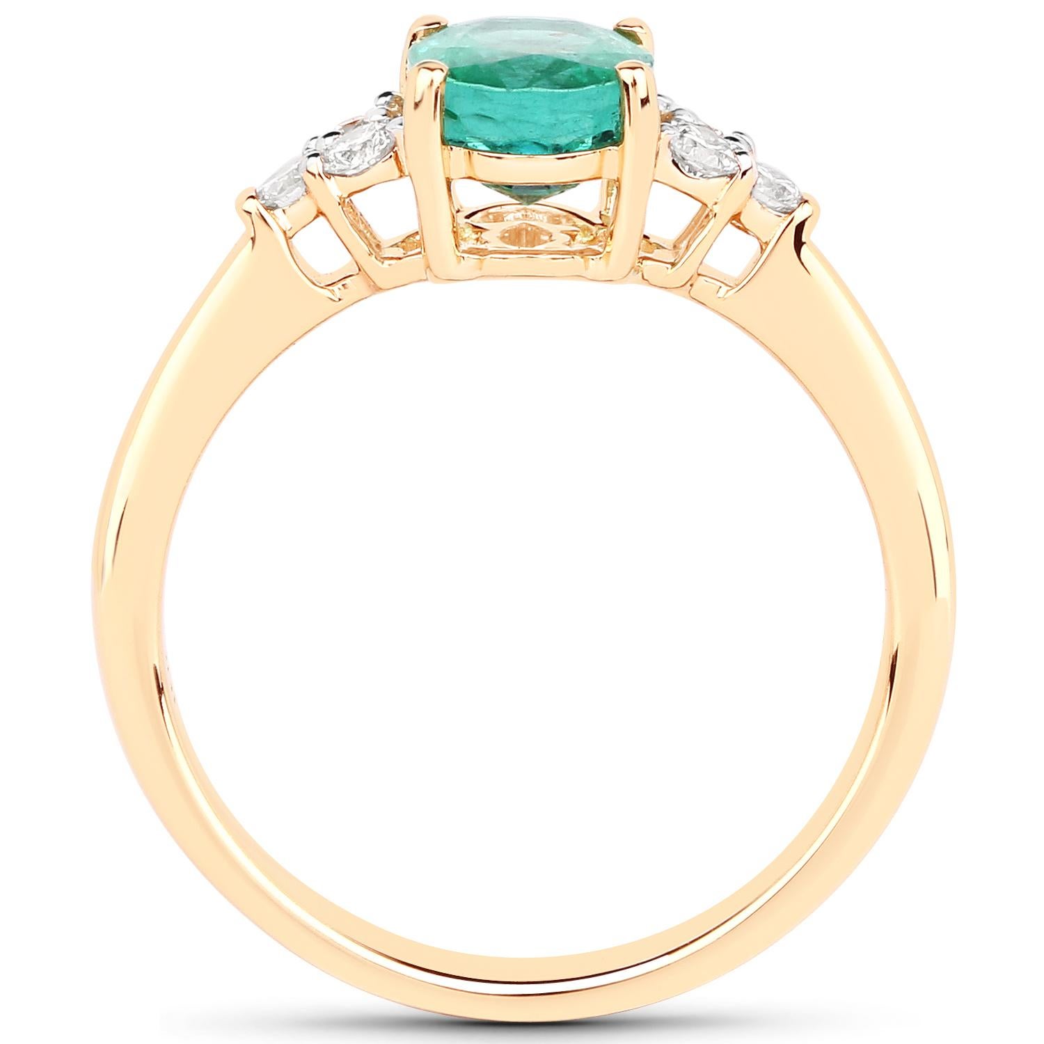 Contemporary 1.25 Carat Zambian Emerald and 0.18 Carats Diamond 14 Karat Gold Bridal Ring For Sale