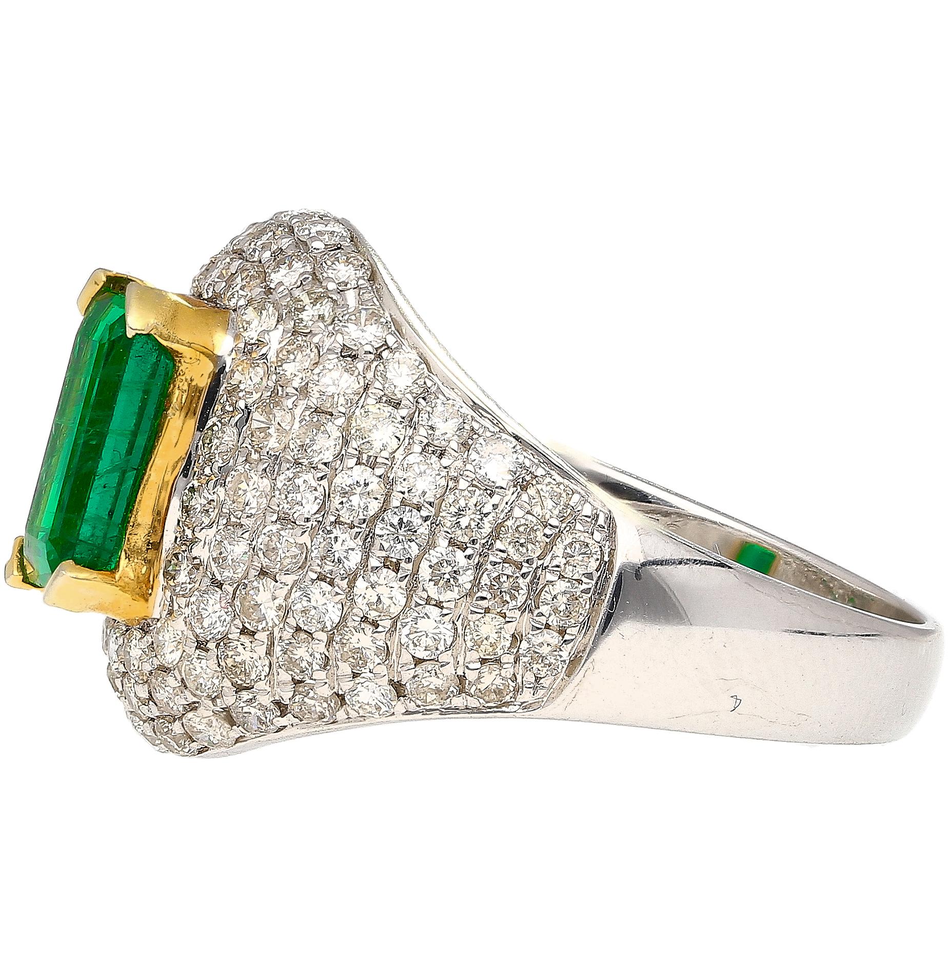 Bague Art déco sertie d'émeraudes de Zambie et de diamants pavés de 1,25 carat Pour femmes en vente