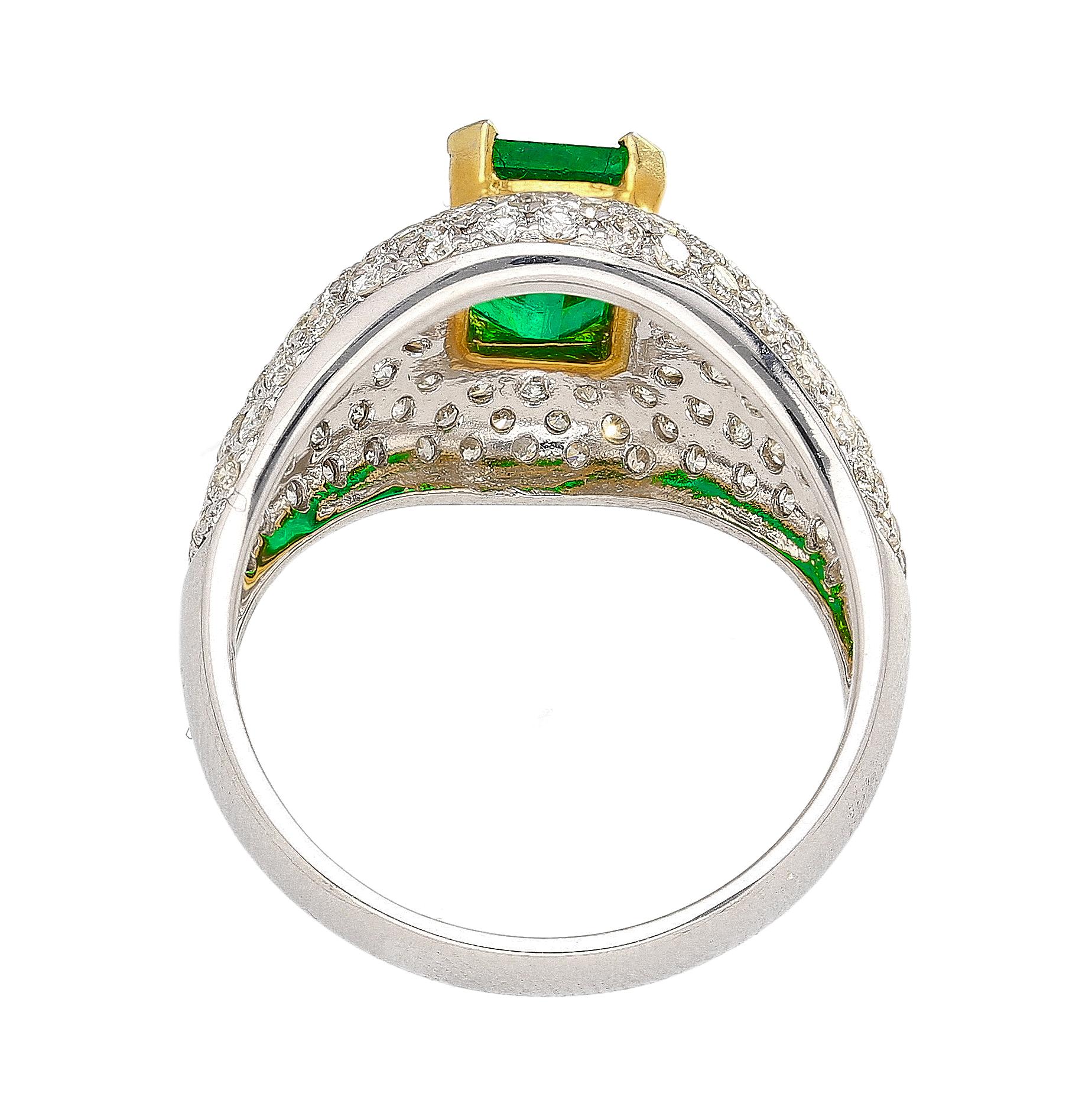 1.25 Carat Zambian Emerald and Diamond Pave Cluster Art Deco Ring For Sale 1